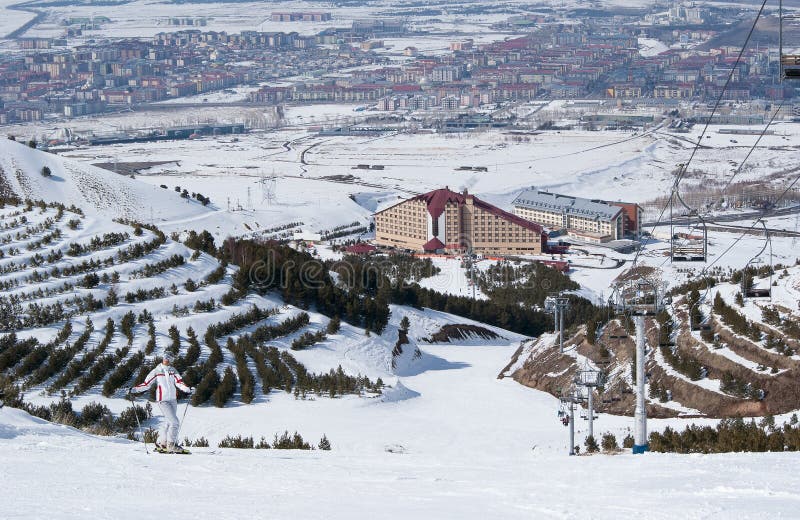 Skier posing on slope in turkish ski resort