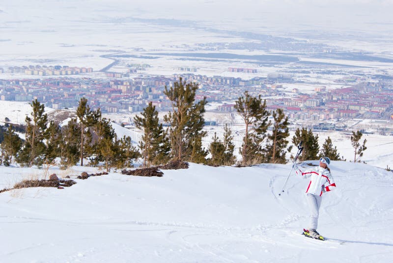 Skier posing on top of mountain in Palandoken