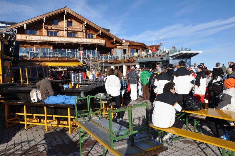 Skiers enjoying afterparty in Austria
