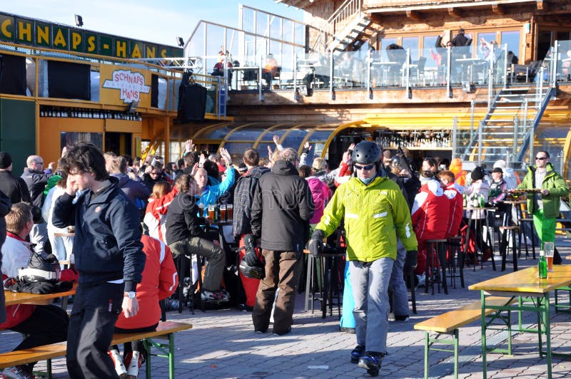 Skiers enjoying afterparty in Austria