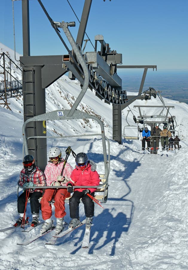 Skiers on the Chairlift Top of Mount Hutt Ski Field Editorial ...