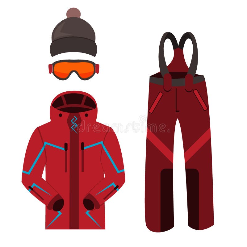 Skiing clothes vector icons.