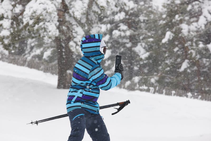 Skiing and making a selfie in winter time. Recreation