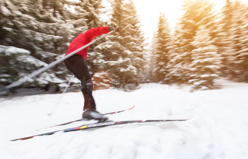 Young man cross-country skiing. Winter sport. Young man cross-country skiing. Winter sport.