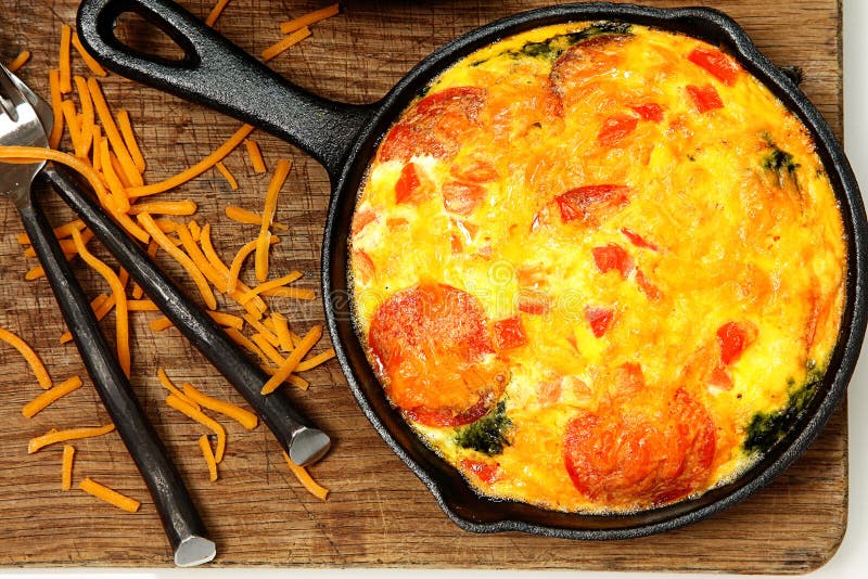 Skillet Peperoni and Spinach Egg Scramble Stock Photo Image of diet