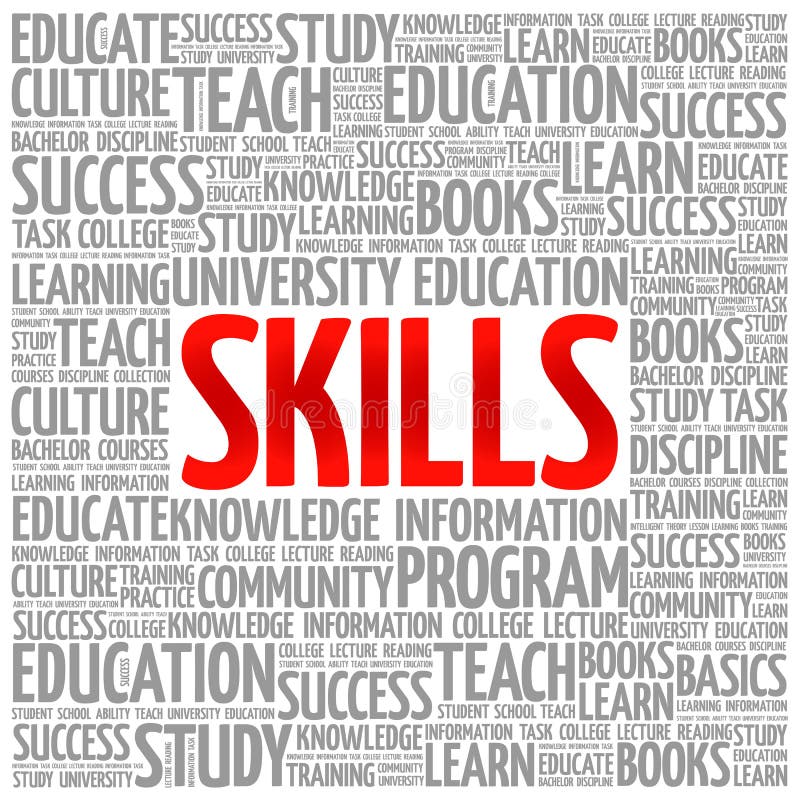 SKILLS word cloud collage stock illustration. Illustration of extrovert