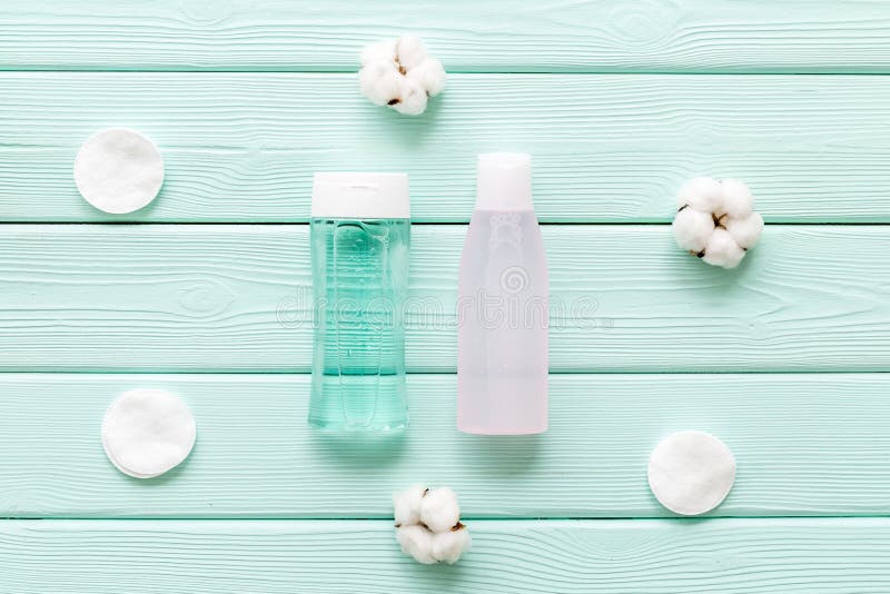 Download Cosmetics For Face Clearing With Cotton Pads, Facial Tonic And Mycelial Water Mint Green ...