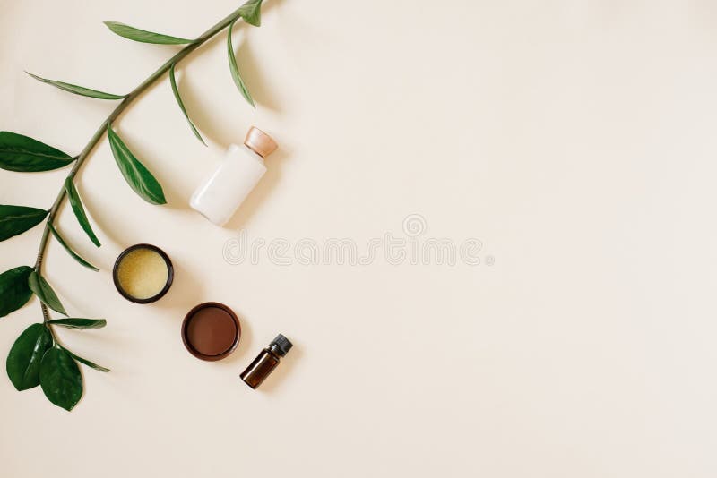 Skin Care Products, Natural Cosmetics. Flat Lying Image on a Light Beige  Background Stock Photo - Image of essential, harmony: 193357138