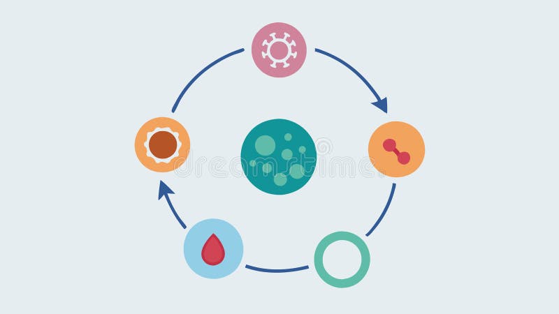 Skin Renewal Cycle A circular flowchart representing the continuous cycle of skin cell turnover with icons depicting vector illustration
