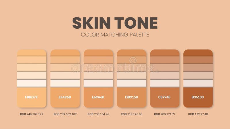 Skin Tone Theme Color Palettes or Color Schemes are Trends Combinations and  Palette Guides, Table Color Shades in RGB or HEX. Stock Vector -  Illustration of creative, design: 269486594