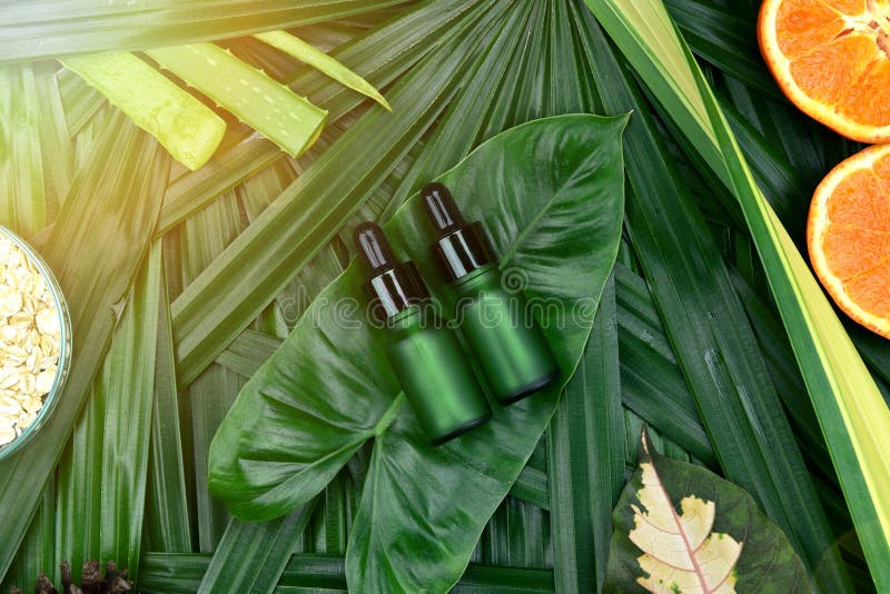 Skincare de los cosméticos con el extracto de la vitamina C, envases cosméticos de la botella con las rebanadas anaranjadas fresc fotografía de archivo Skincare de los cosméticos con el extracto de la vitamina C, envases cosméticos de la botella con las rebanadas anaranjadas fresc fotografía de archivo