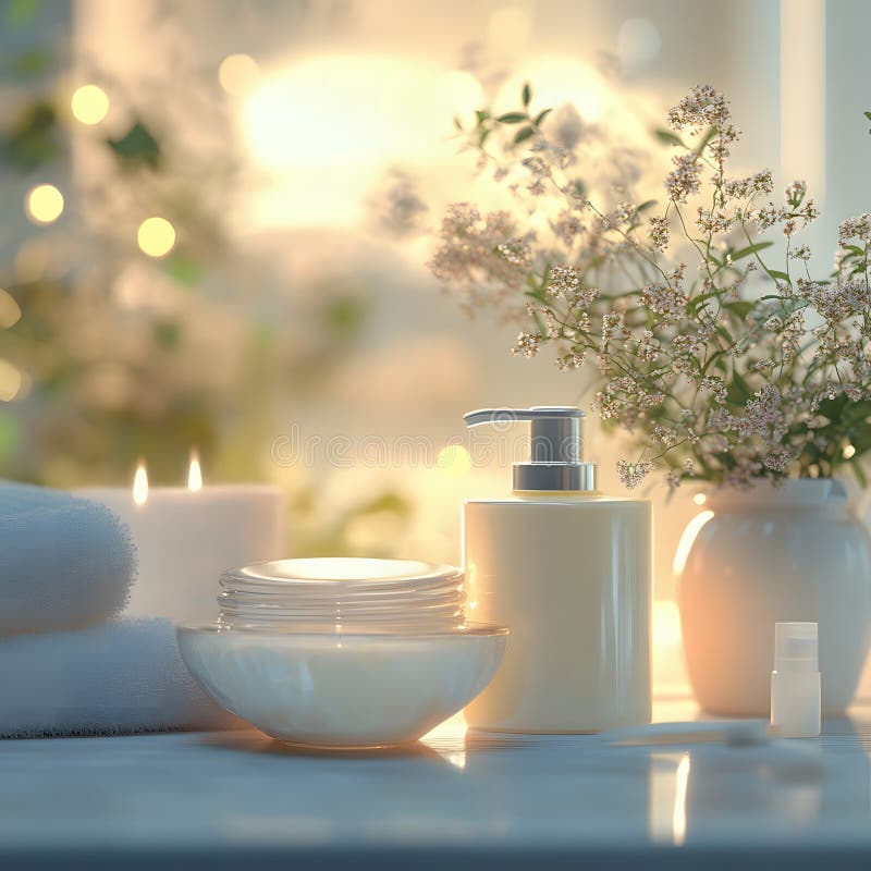 Skincare di lusso con creme e asciugamani in luce naturale morbida royalty illustrazione gratis