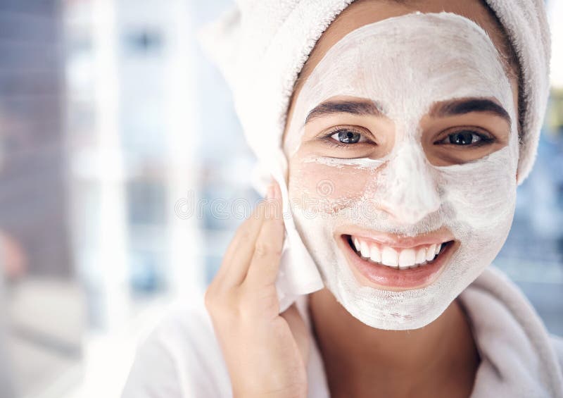 Skincare, Facial and Portrait of Woman in a Bathroom for Cleaning ...