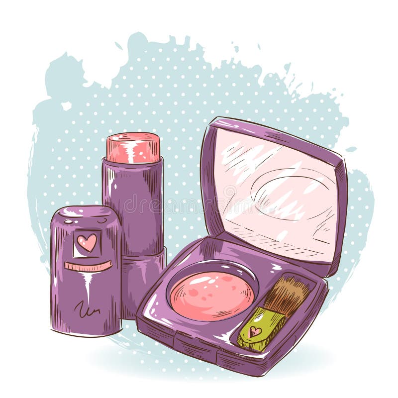 Skincare makijażu pomadki i blusher karta ilustracji Skincare makijażu pomadki i blusher karta ilustracji