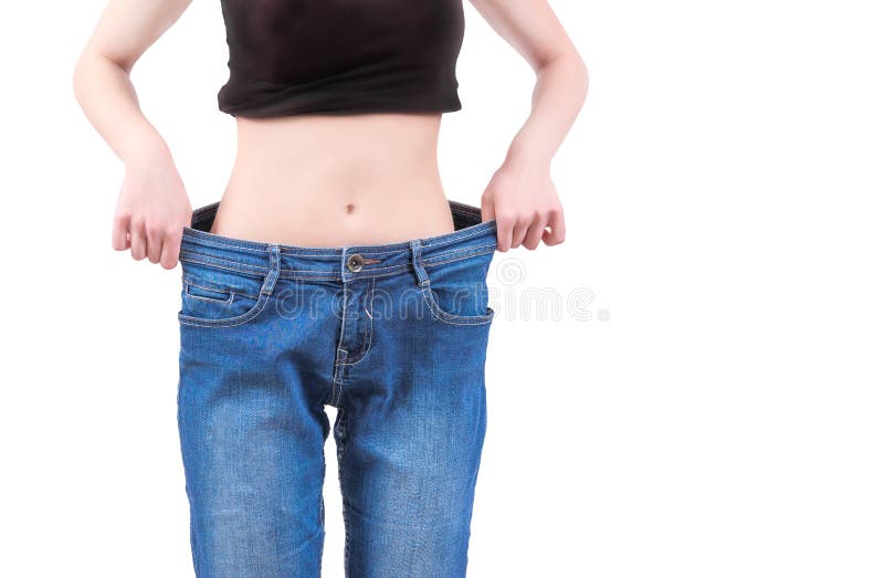 Skinny girl and baggy jeans