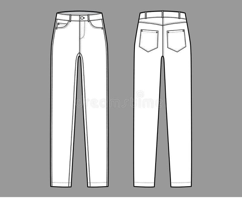 Skinny Jeans Denim Pants Technical Fashion Illustration with Full ...