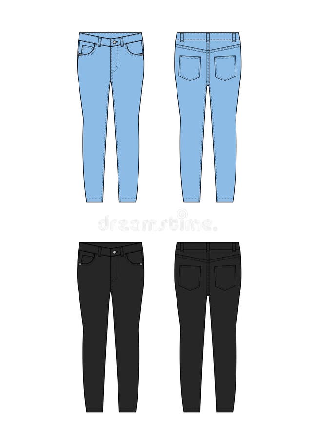 Skinny Jeans Pants Vector Template Illustration Set Stock Vector ...