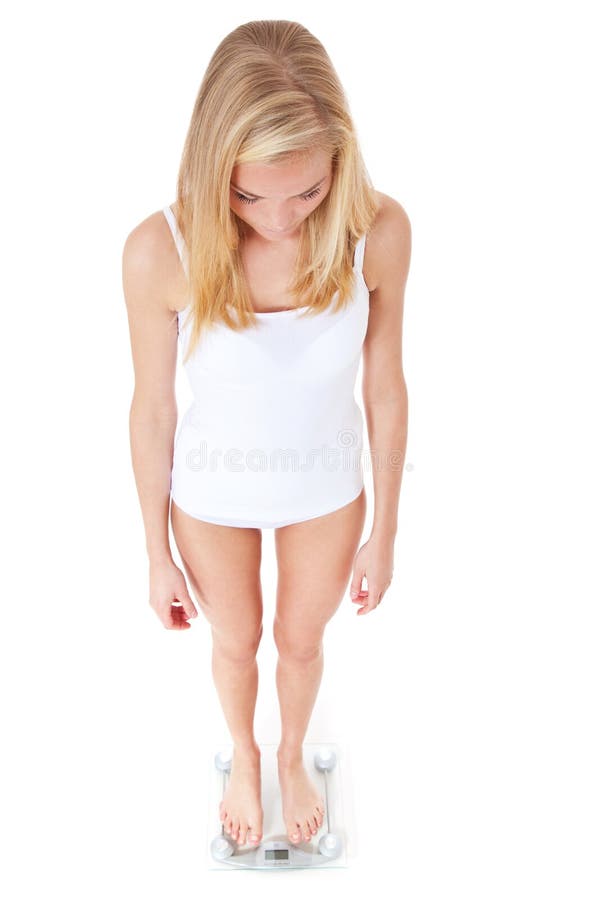 Skinny woman on body scale