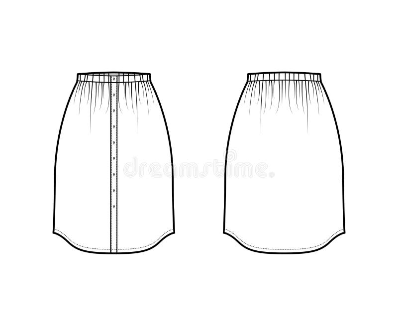 Skirt Button Down Technical Fashion Illustration with Semi-circular ...