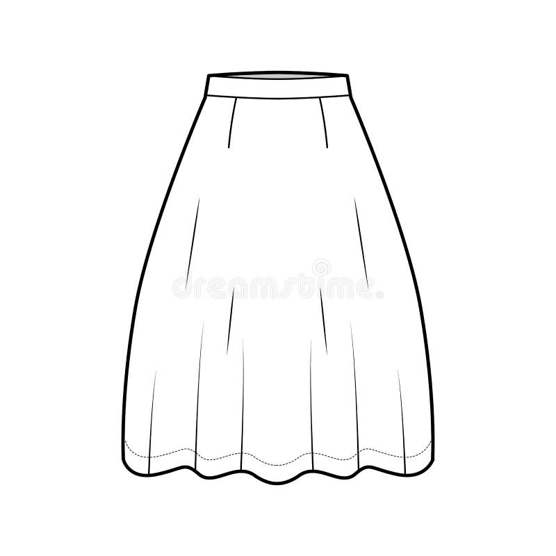 Skirt Flared Skater Technical Fashion Illustration with Below-the-knee ...