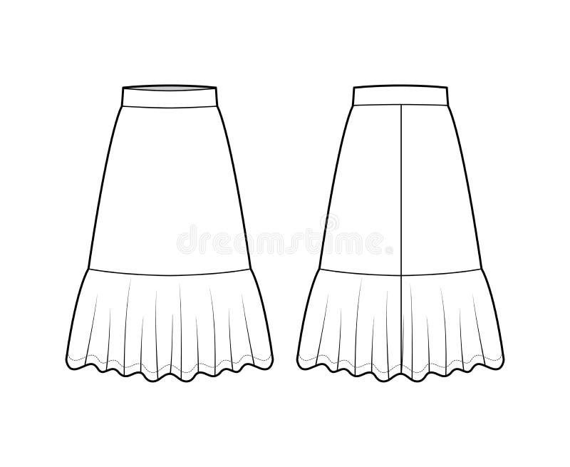 Skirt a-line Fullness Technical Fashion Illustration with Knee Length ...