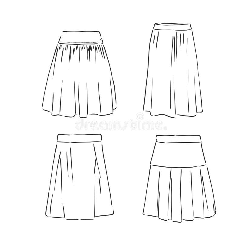Skirt Hand Drawn Vector Illustration Black on White Line, Skirt, Vector ...