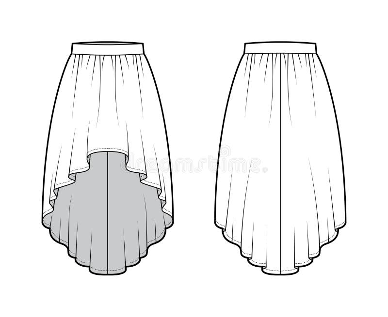 Skirt High Low Technical Fashion Illustration with Knee-ancle ...