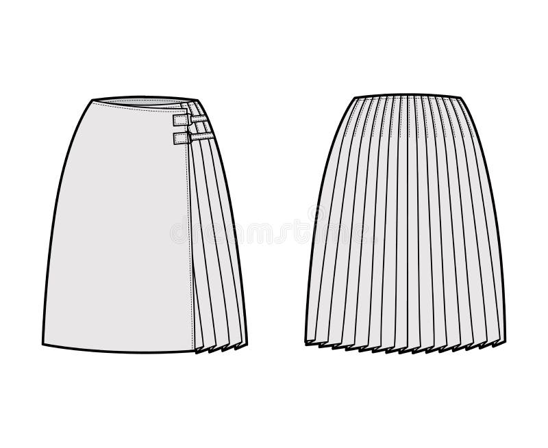 Download Skirt Kilt Wrap Technical Fashion Illustration With Straight Knee Silhouette Close With Carabiner Connector Flat Bottom Stock Vector Illustration Of Clothing Gown 200318017