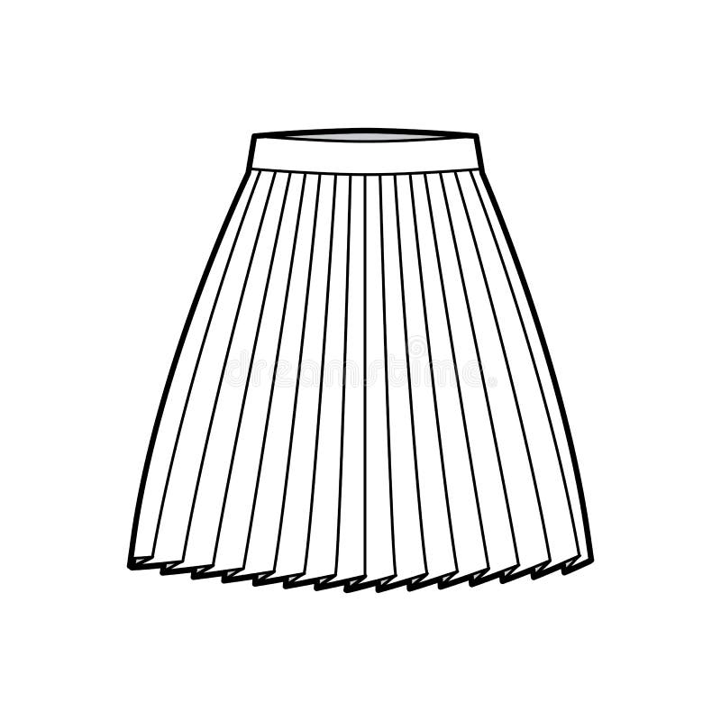 Skirt Pleat Technical Fashion Illustration with Below-the-knee ...