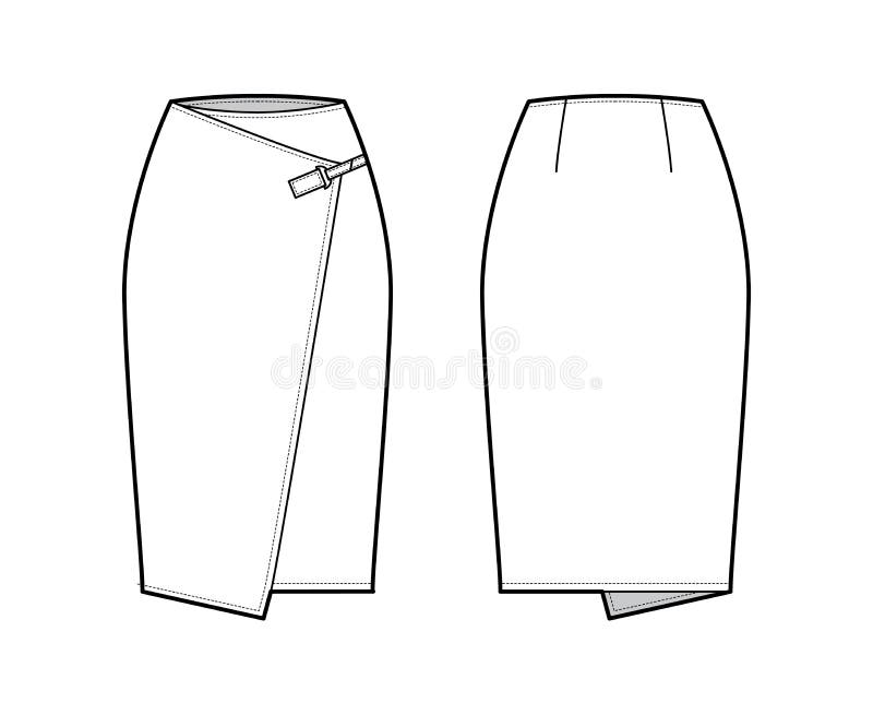 Wrap Pencil Skirt Color Block. Fashion Illustration, CAD, Technical ...