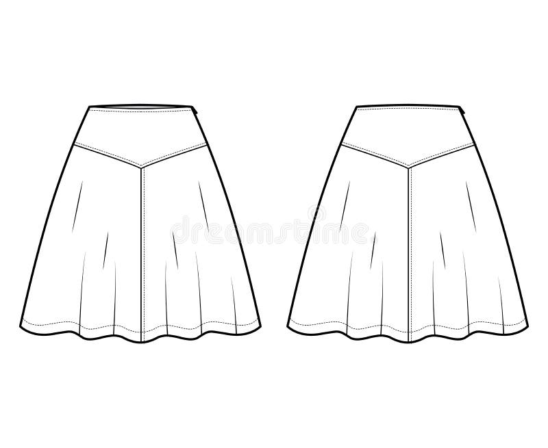 Skirt Yoke Technical Fashion Illustration with Above-the-knee Lengths ...