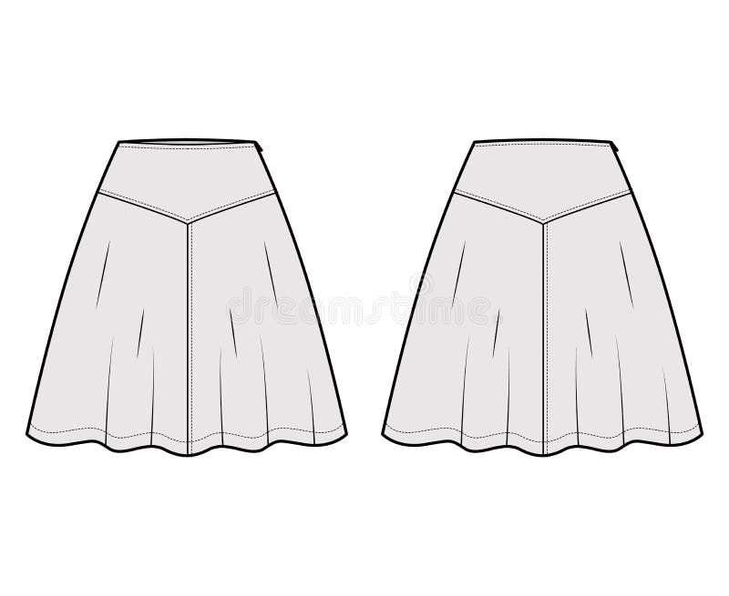 Skirt Yoke Technical Fashion Illustration with Above-the-knee Lengths ...