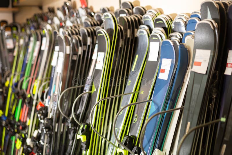 Skis for Sale in the Sports Equipment Store Stock Photo Image of