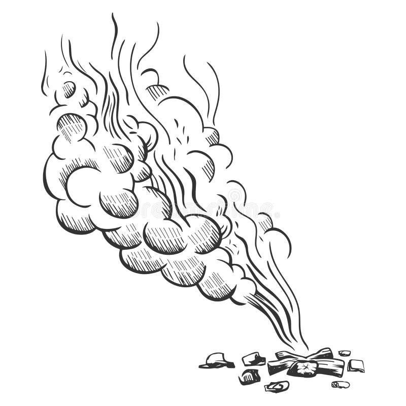 Skiss illustration av en bonfire- och rökklubb. illustration av handritade konturer för utformning isolerad på vitt stock illustrationer