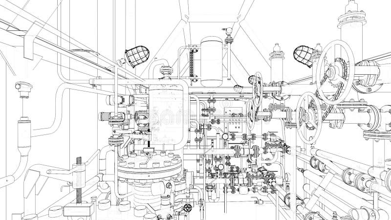 Skiss över industriell utrustning