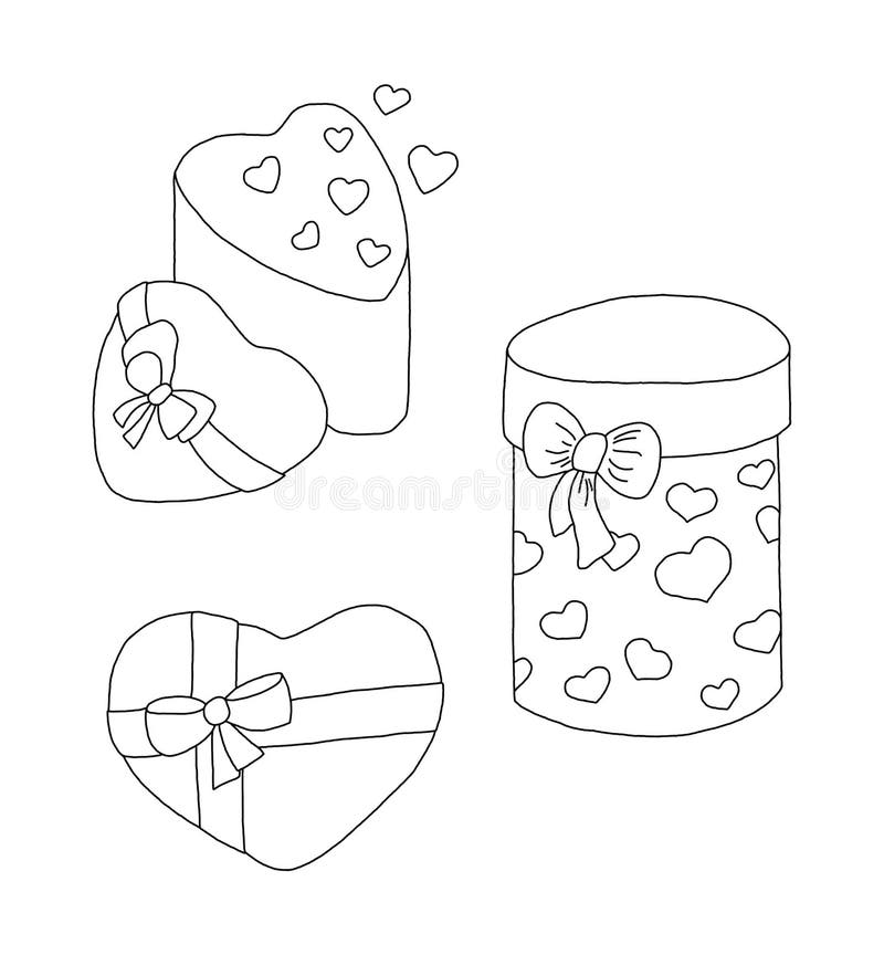 Skiss över tre presentfält för valentinernas dag stock illustrationer