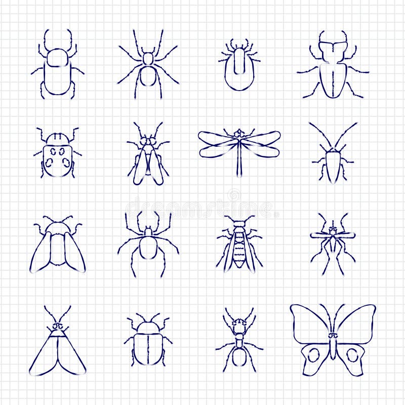 Skissa teckningslinjen krypsymbolssamling vektor illustrationer Skissa teckningslinjen krypsymbolssamling vektor illustrationer