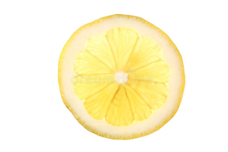 Skiva av citronen som isoleras på vit bakgrund med urklippbanan och kopieringsutrymme för din text arkivfoto Skiva av citronen som isoleras på vit bakgrund med urklippbanan och kopieringsutrymme för din text arkivfoto