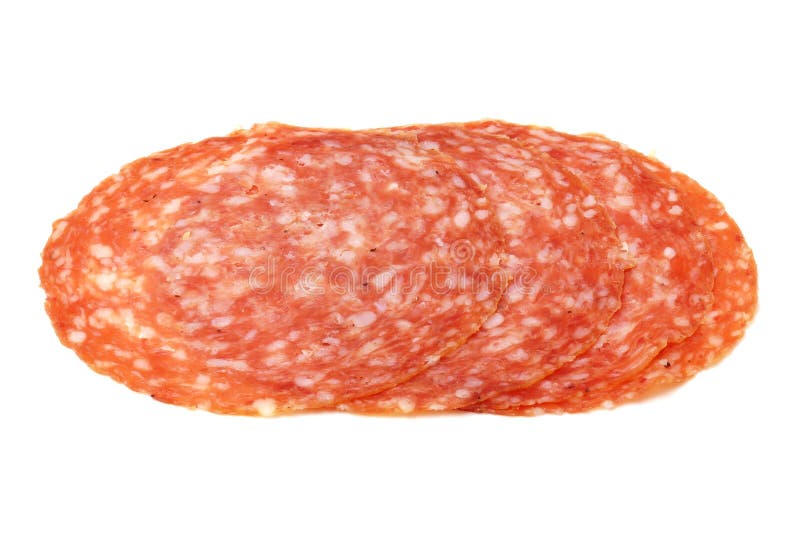 Skivor av isolerad Smoked korvsalami royaltyfri fotografi Skivor av isolerad Smoked korvsalami royaltyfri fotografi