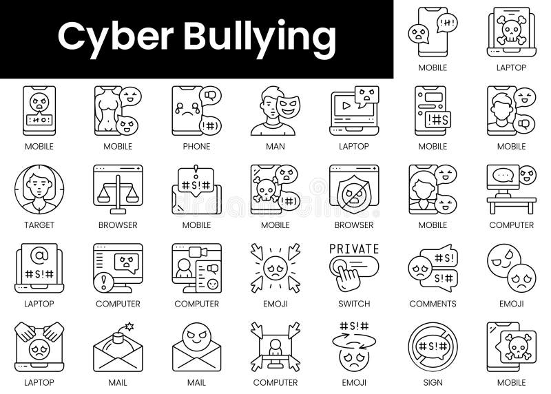 Skizze für Cybermobbing. Minimaler Satz an linearen Thin-Websymbolen. Vektorgrafik vektor abbildung