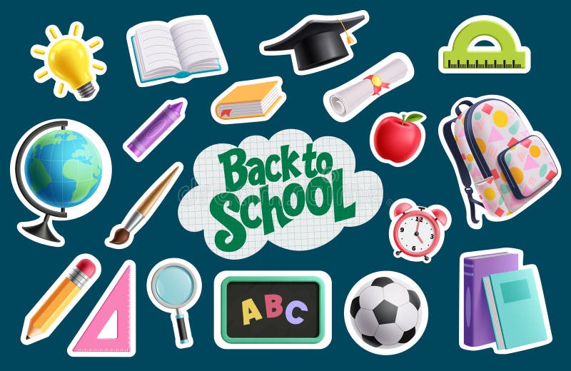 Skizze für Schulbildung. Zurück zum Schultext mit Büroelementen wie Taschenbuchhalterball vektor abbildung