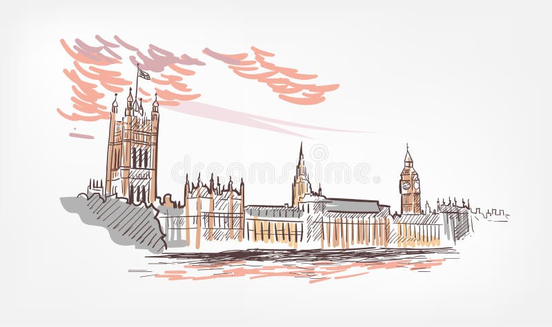 Skizzenvektorillustration London-Linie Aquarell bunt lizenzfreie abbildung Skizzenvektorillustration London-Linie Aquarell bunt lizenzfreie abbildung