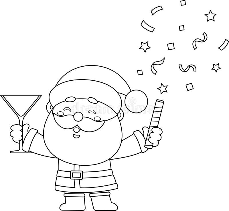 Skizzierte süße Cartoon-Figur mit Champagnerglas und einem Partypopper stock abbildung