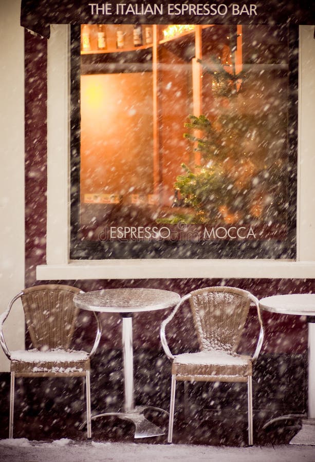 Coffee shop in Haarlem city during snowing. Coffee shop in Haarlem city during snowing