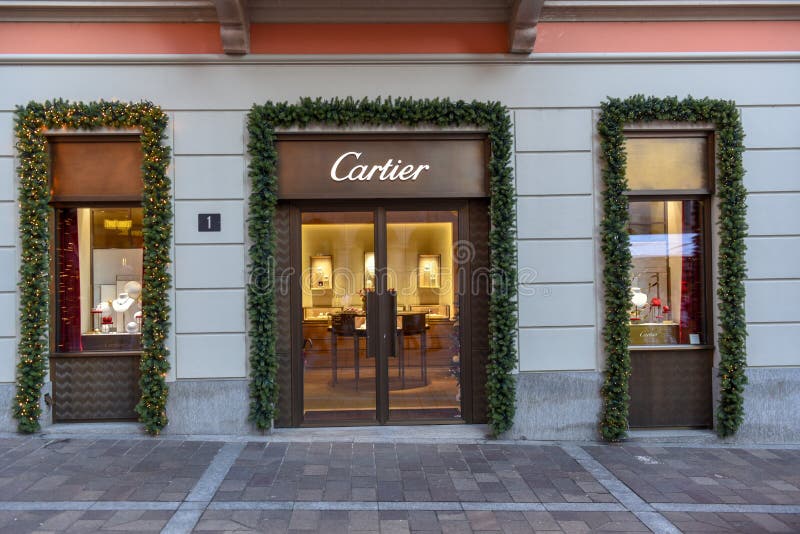 Sklepy z biżuterią Cartier w Lugano na Szwajcarii zdjęcia stock