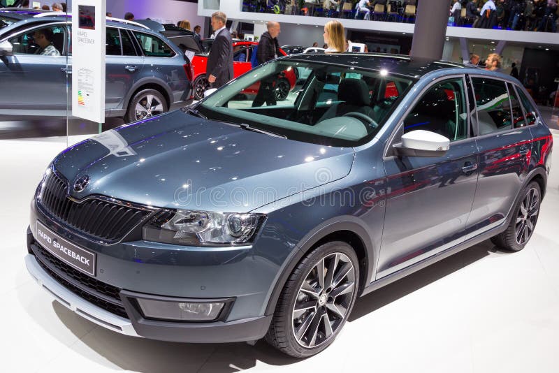 BRUSSELS - JAN 10, 2018: Skoda Rapid Spaceback hatchback car shown