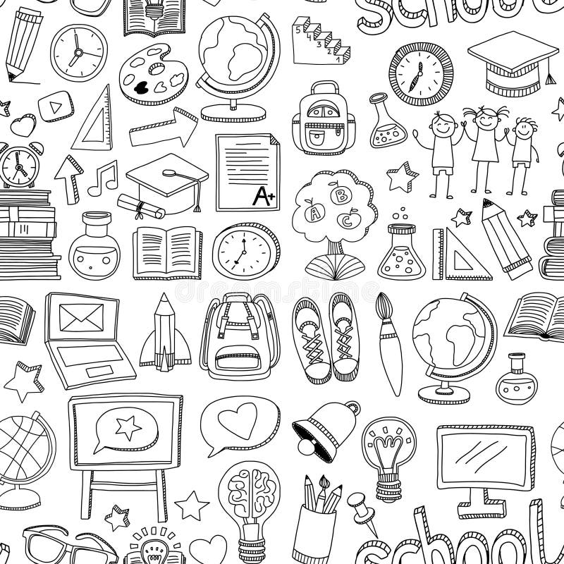 Skola och utbildning för modell för klottervektor sömlös stock illustrationer Skola och utbildning för modell för klottervektor sömlös stock illustrationer