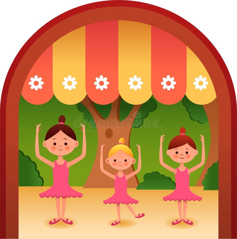 School play, three girls ballet. illustration cartoon. School play, three girls ballet. illustration cartoon.