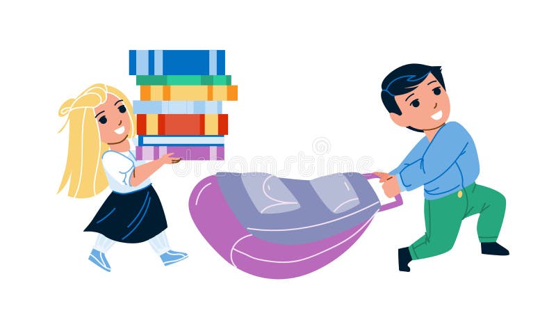 Skolbarn går på lektion med väska- och bokvektor vektor illustrationer