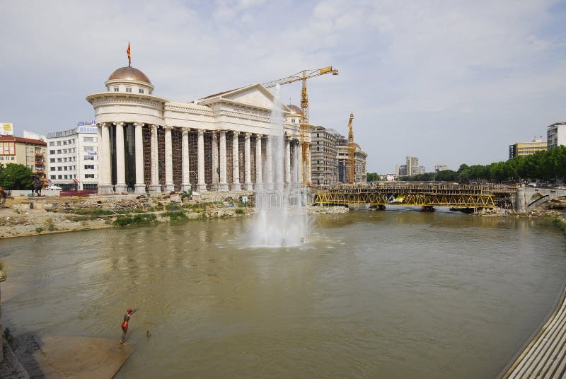 Skopje historic building and river